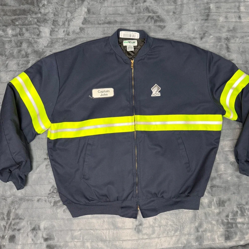UniWear UniFirst Mens XXL Navy Blue ADM Reflective Safety Work Bomber Jacket